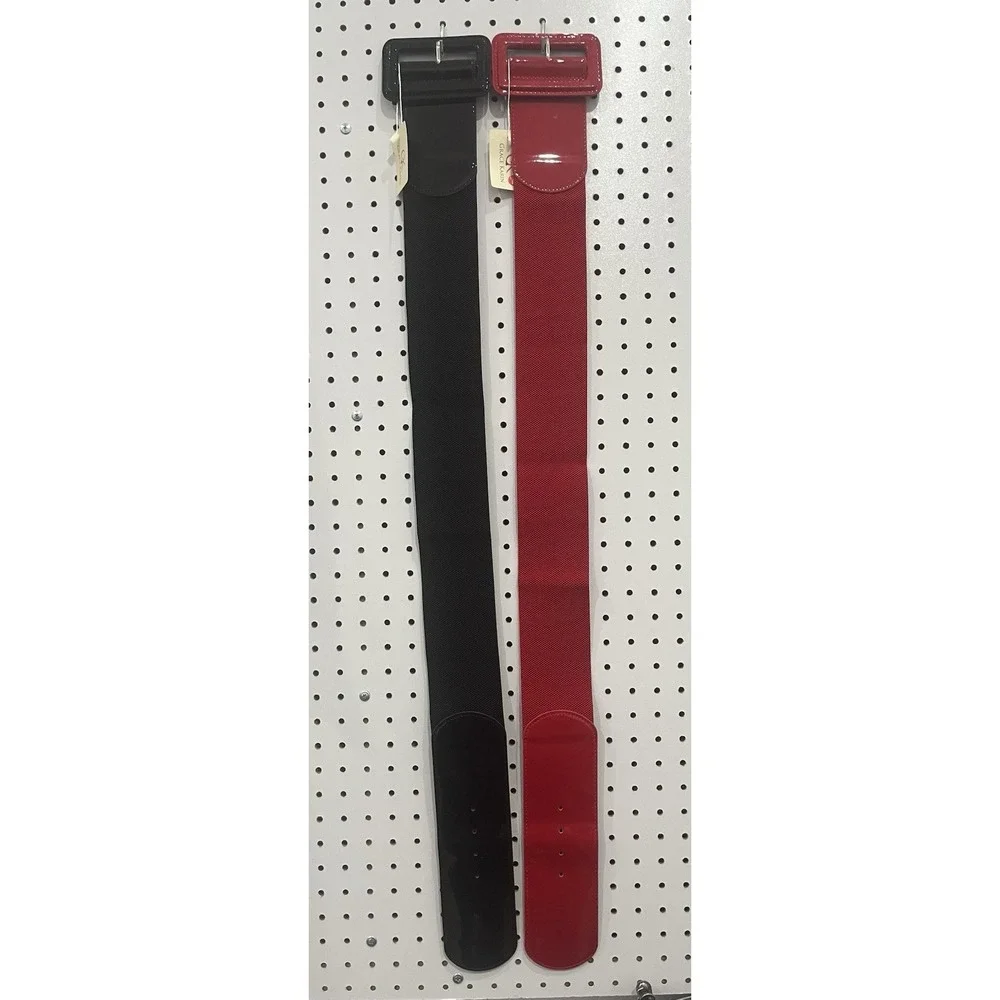 Lot Of 2 NWT Size L Elastic‎ Red And Black Grace Karin Belts.